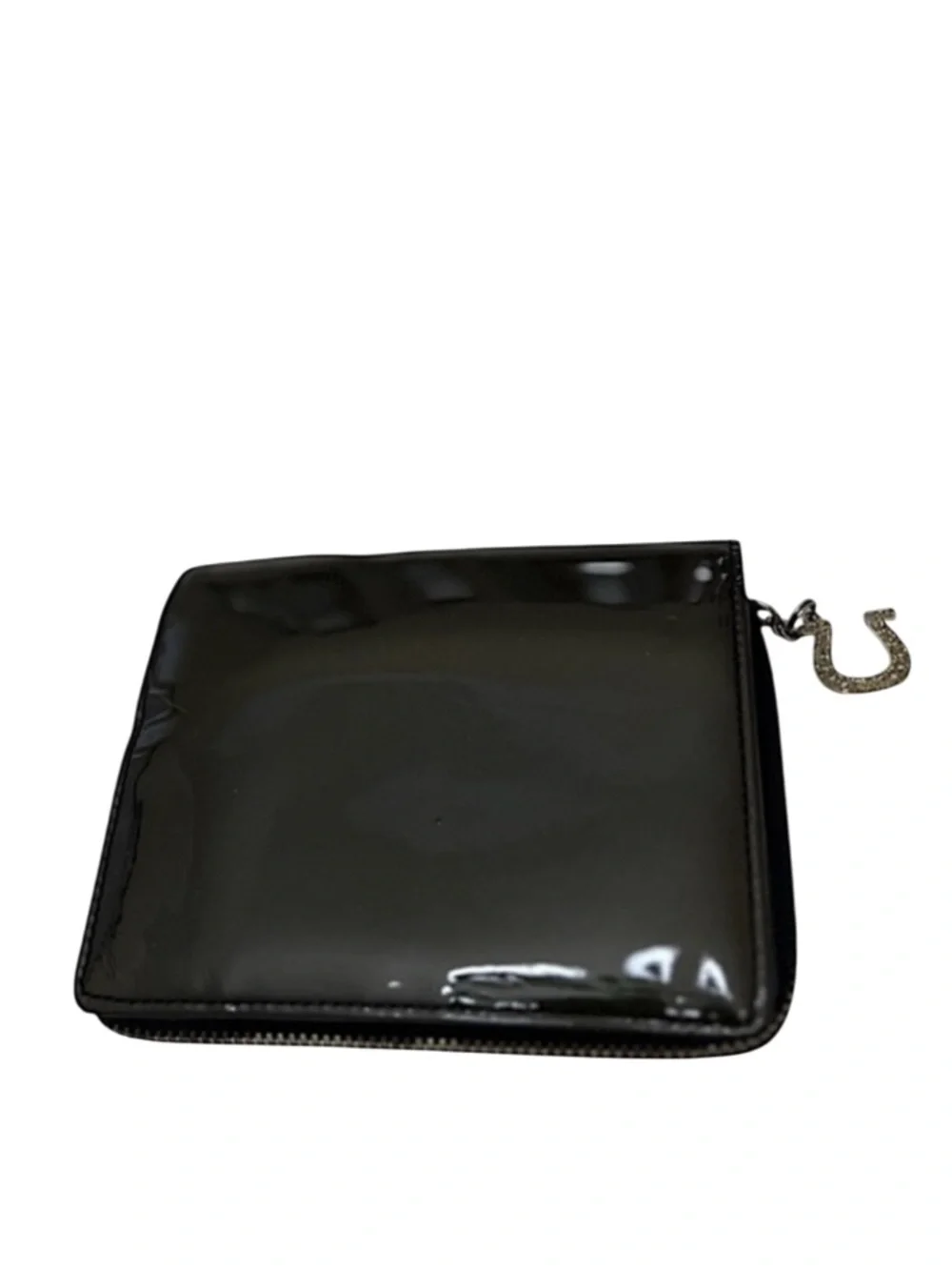 PAUL SMITH - BLACK PATENT LEATHER COMPACT BIFOLD ZIP WALLET